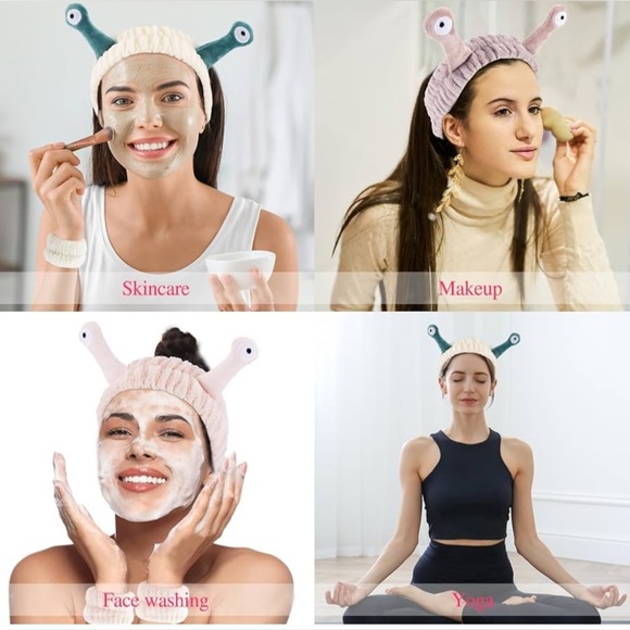 Snail Spa Headband & Wristband Set for Face Washing Skincare Makeup, [New] - Picture 2 of 6